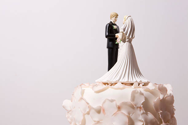 Happy couple figurine on the top of the Wedding Cake.