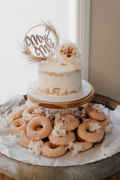 A closeup of a wedding cake on a table